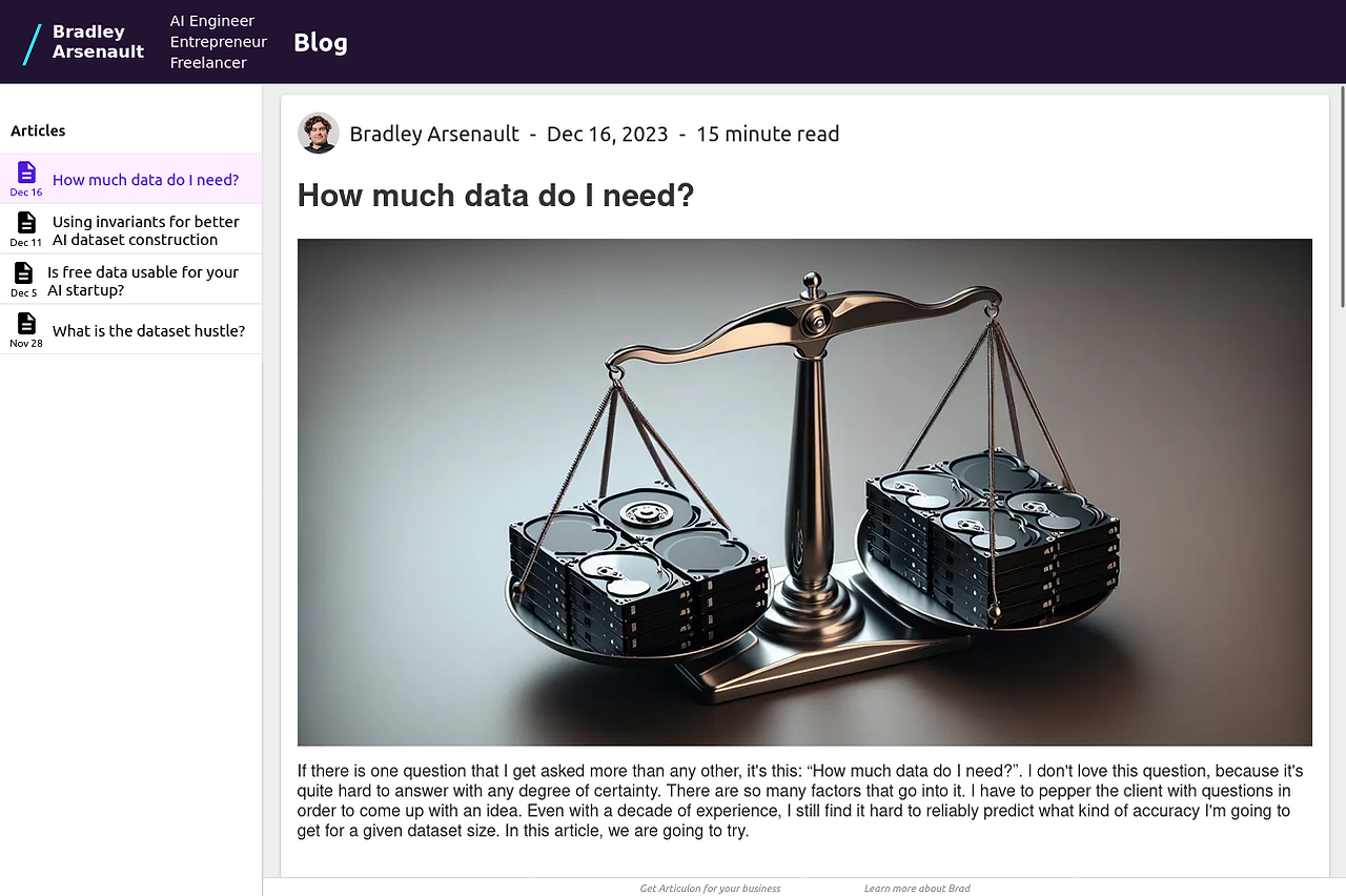 A screenshot of Articulon, the Self-Customizing Blog Software