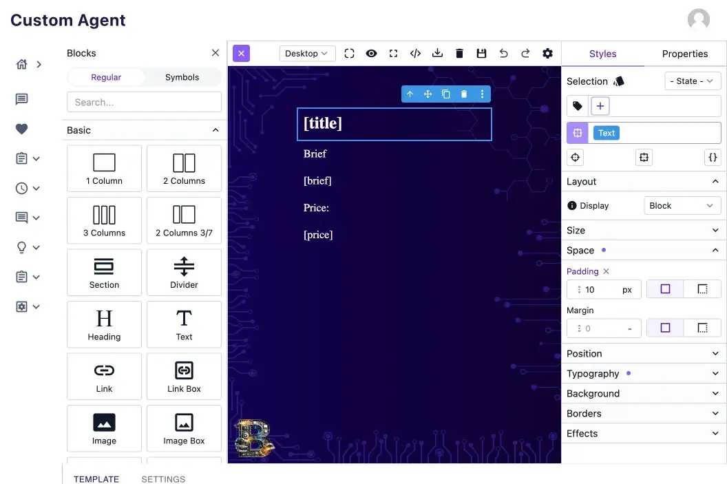 Custom agent builder interface